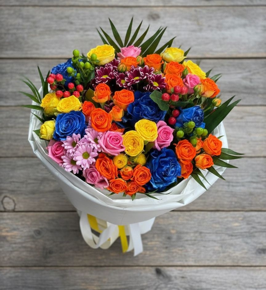 Букет цветов из: Розы и Хризантемы в Крымгиреевском