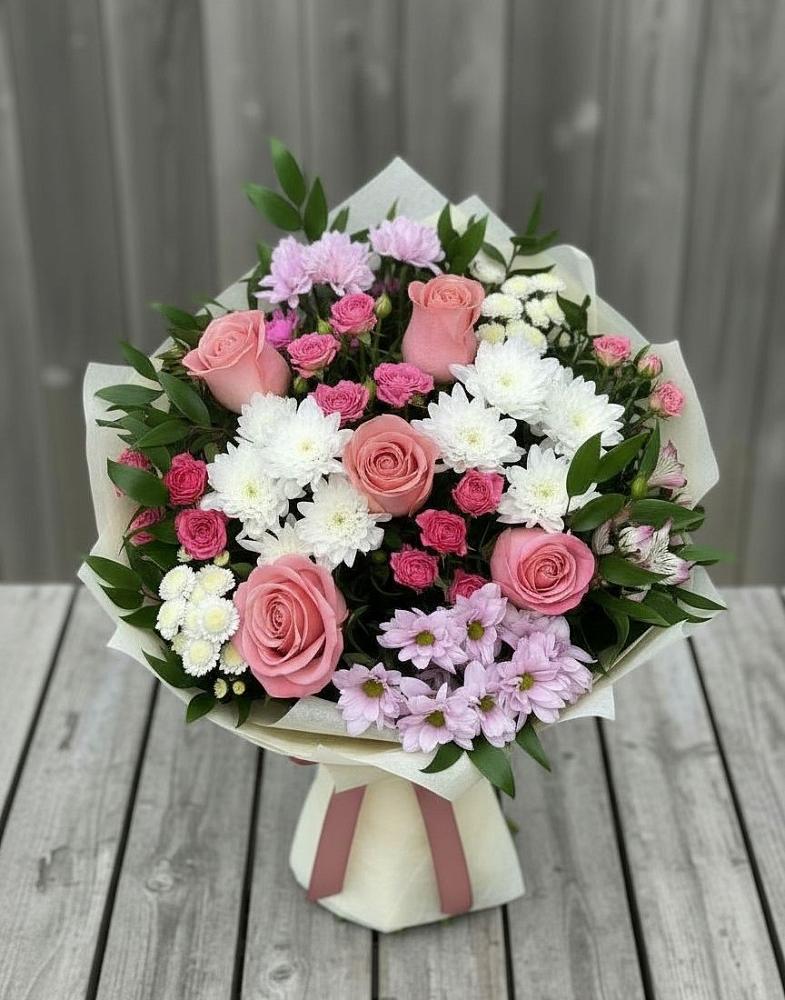 Букет цветов из: Альстромерии, Гвоздики, Розы и Хризантемы в Крымгиреевском
