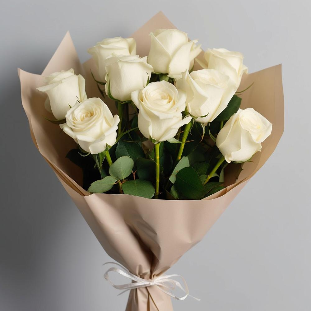 Букет 9 Белых роз Эдлесс Лав в Крымгиреевском