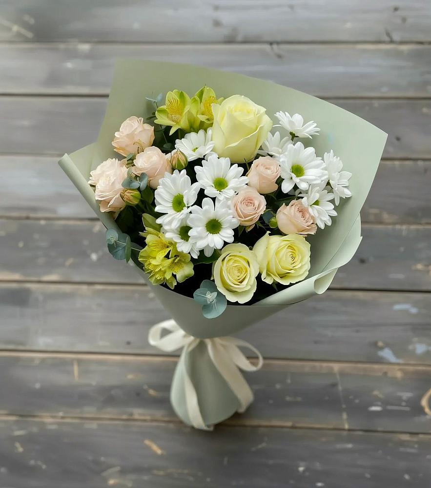 Букет цветов из: Альстромерии, Розы и Хризантемы в Крымгиреевском