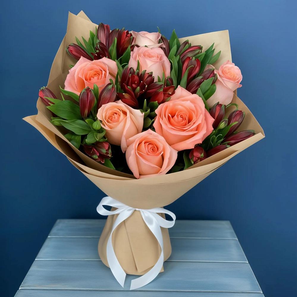 Букет цветов из: Розы и Альстромерии в Крымгиреевском