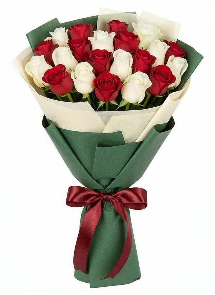 Букет Микс из красных и белых роз в Крымгиреевском