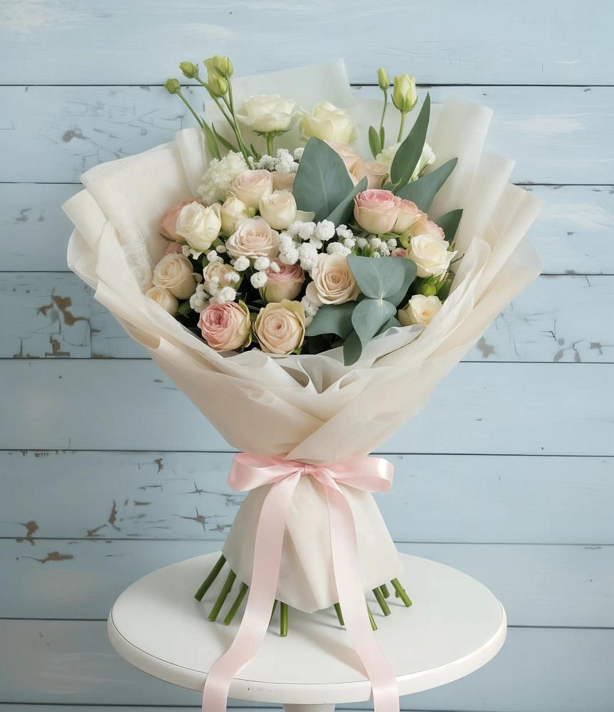 Букет цветов из: Розы и Лизиантусы в Крымгиреевском