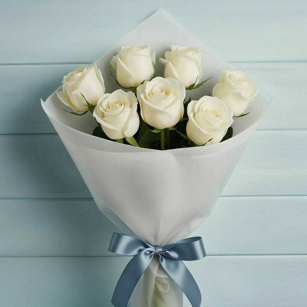 Букет 7 Белых роз Эдлесс Лав в Крымгиреевском