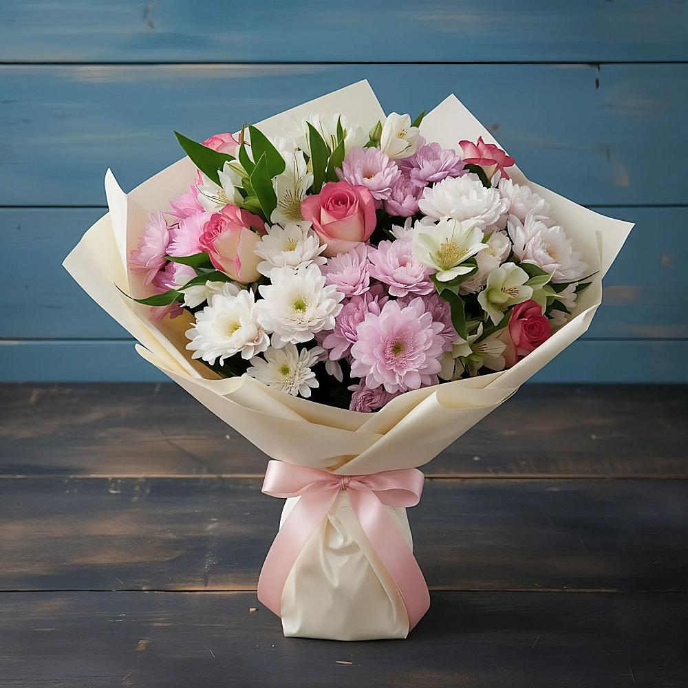 Букет цветов из: Хризантемы, Альстромерии и Розы в Крымгиреевском